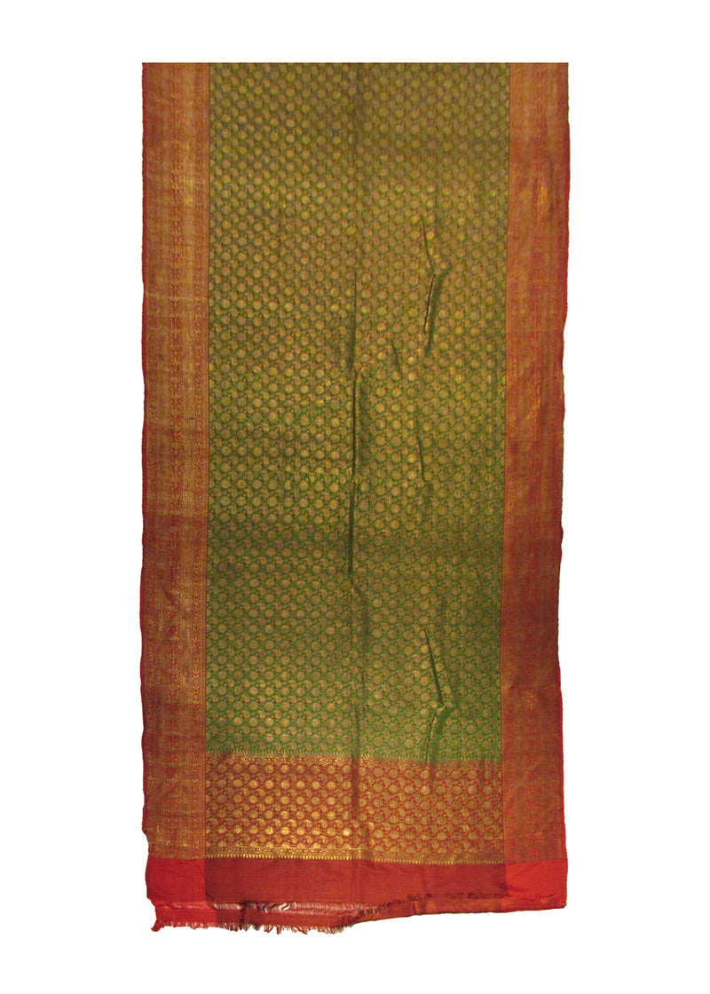 Oriental Rug Indian Handmade Area Traditional 3'6"x15'0" (4x15) Green Red Yellow/Gold Tapestry Saree Floral Design #A28737