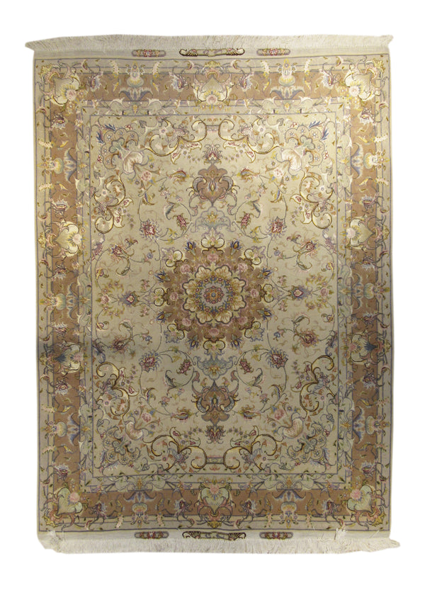 Persian Rug Tabriz Handmade Area Traditional 5'1"x7'0" (5x7) Whites/Beige Pink Naghsh Floral Design #A28755