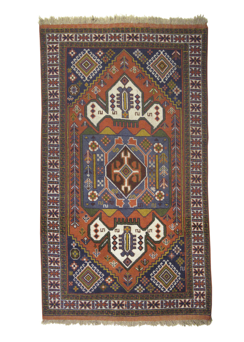 Oriental Rug Turkish Handmade Area Tribal 3'10"x6'8" (4x7) Red Blue Green Geometric Design #A28764