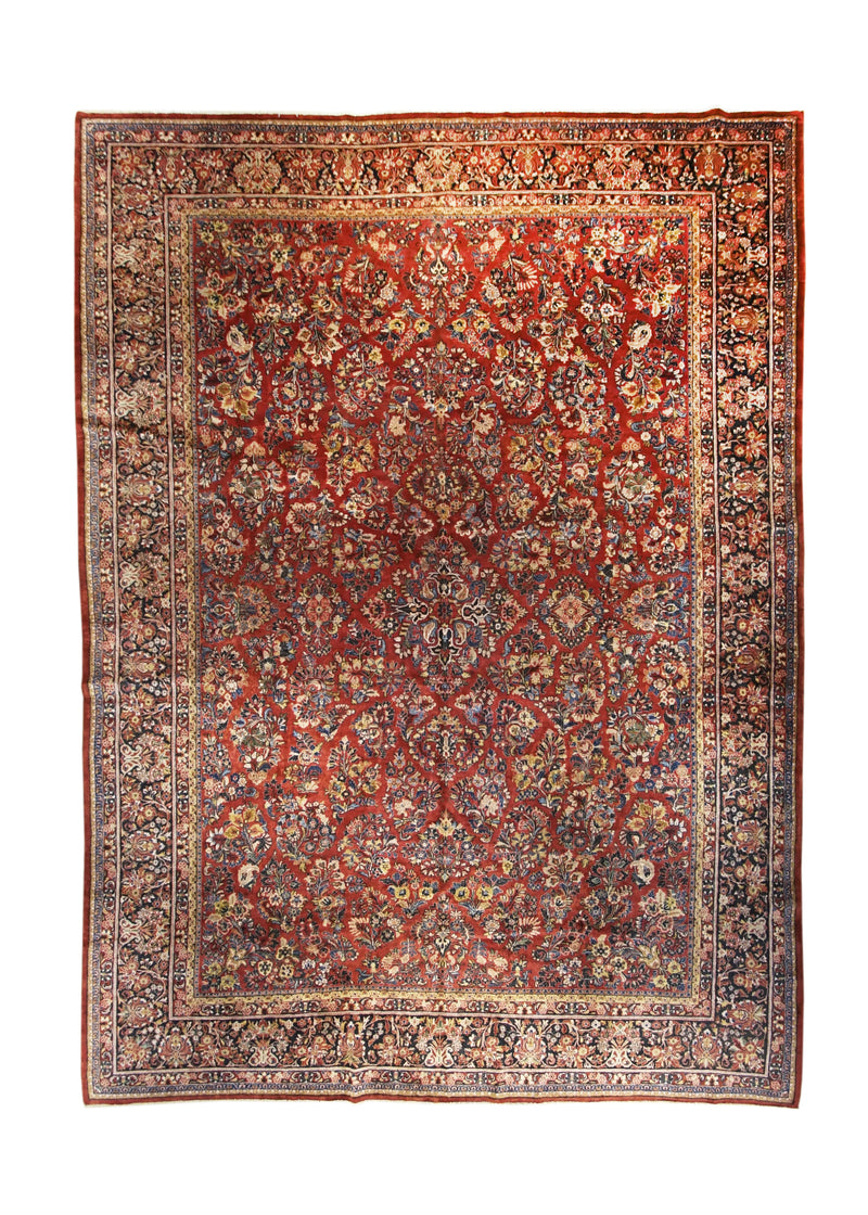 Persian Rug Sarouk Handmade Area Traditional Antique 10'6"x15'4" (11x15) Red Blue Floral Design #A28767