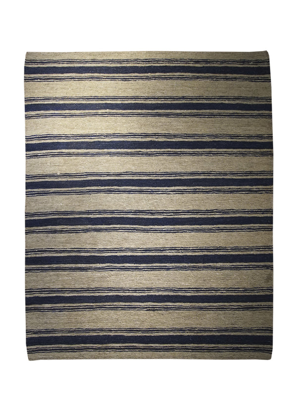 Oriental Rug Indian Handmade Area Modern 5'0"x7'11" (5x8) Brown Blue Stripes Design #A28783