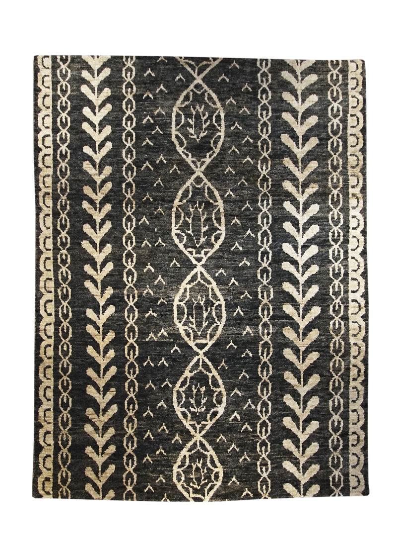 Oriental Rug Indian Handmade Area Modern 8'4"x11'2" (8x11) Whites/Beige Gray Natural Geometric Design #A28786