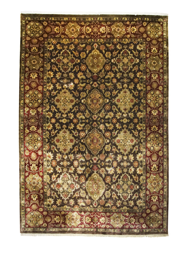 Oriental Rug Indian Handmade Area Transitional 9'8"x14'0" (10x14) Brown Red Tea Washed Floral Design #A28790