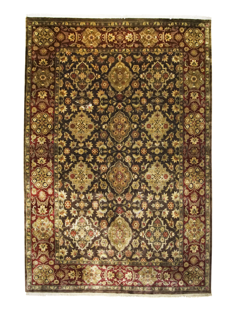 Oriental Rug Indian Handmade Area Transitional 9'8"x14'0" (10x14) Brown Red Tea Washed Floral Design #A28790