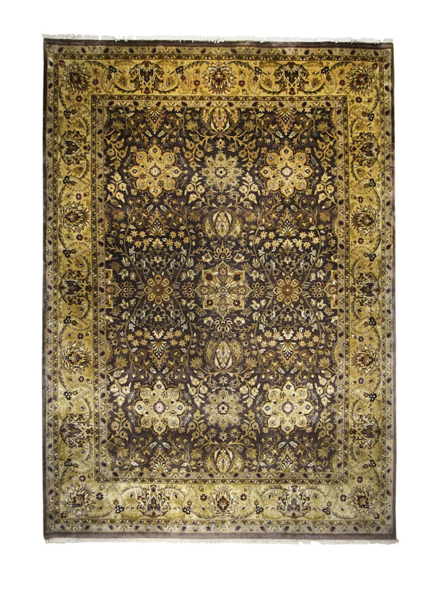 Oriental Rug Indian Handmade Area Transitional 9'10"x13'10" (10x14) Brown Yellow/Gold Tea Washed Floral Design #A28792