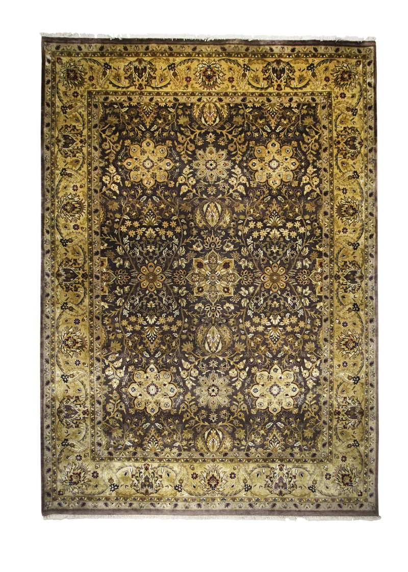 Oriental Rug Indian Handmade Area Transitional 9'10"x13'10" (10x14) Brown Yellow/Gold Tea Washed Floral Design #A28792