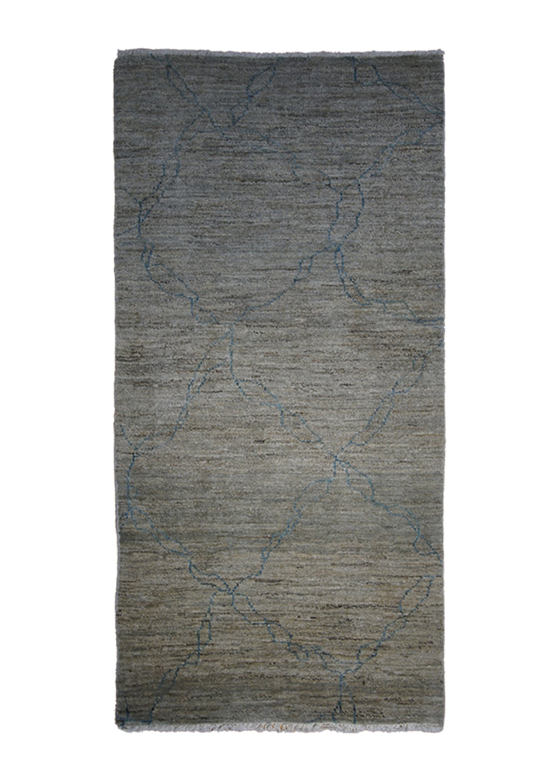 Oriental Rug Pakistani Handmade Area Transitional Neutral 2'5"x5'0" (2x5) Whites/Beige Blue Gabbeh Geometric Design #A28825