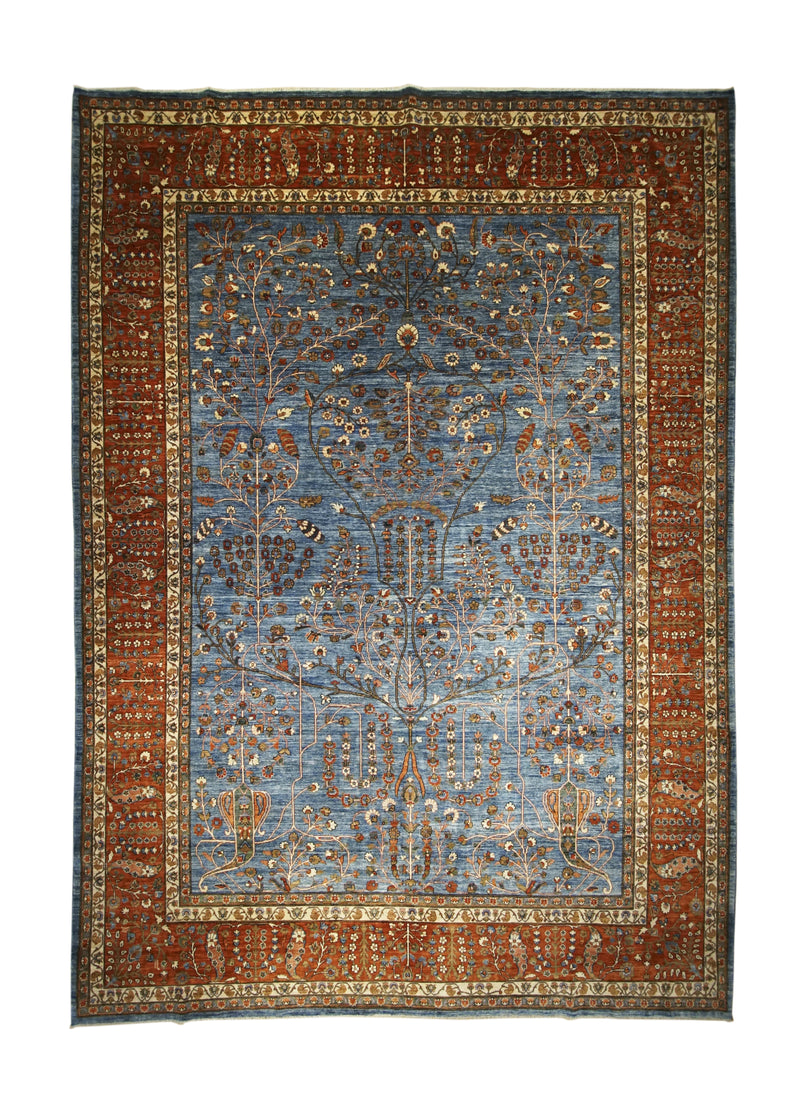 Oriental Rug Pakistani Handmade Area Traditional 9'10"x13'7" (10x14) Blue Red Tree of Life Nooristan Design #A28830