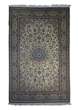 Persian Rug Nain Handmade Area Traditional 3'8"x5'7" (4x6) Whites/Beige Blue Floral Design #A28858