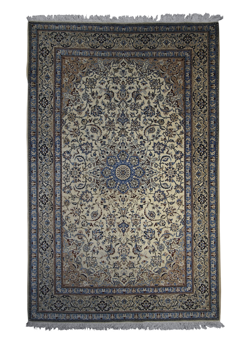 Persian Rug Nain Handmade Area Traditional 3'8"x5'7" (4x6) Whites/Beige Blue Floral Design #A28858