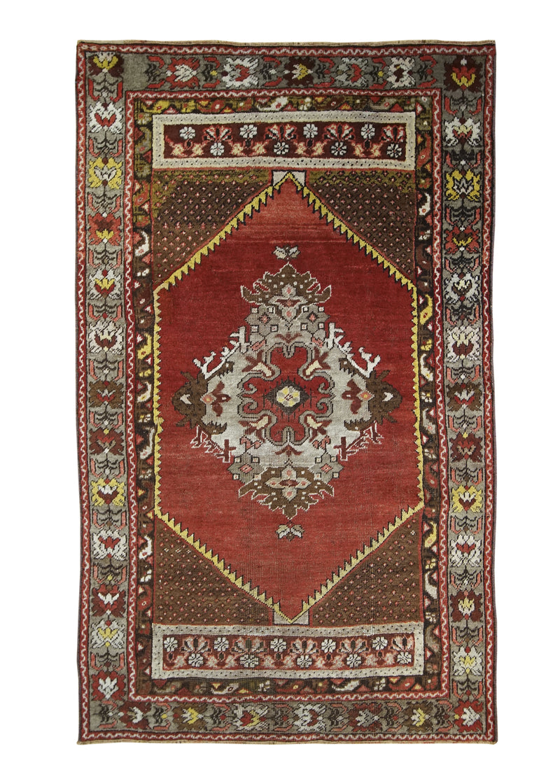 Oriental Rug Turkish Handmade Area Transitional 3'2"x5'2" (3x5) Red Brown Kirsehir Geometric Design #A28885