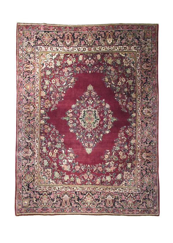 Persian Rug Sarouk Handmade Area Traditional Antique 7'6"x10'0" (8x10) Red Blue Floral Design #A28903