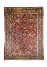 Persian Rug Sarouk Handmade Area Traditional Antique 9'10"x13'3" (10x13) Red Blue Floral Design #A28904