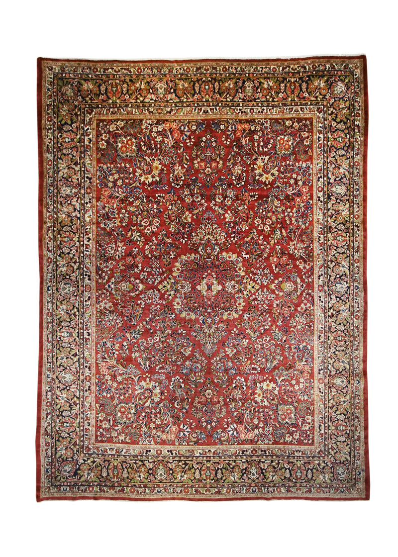 Persian Rug Sarouk Handmade Area Traditional Antique 9'10"x13'3" (10x13) Red Blue Floral Design #A28904