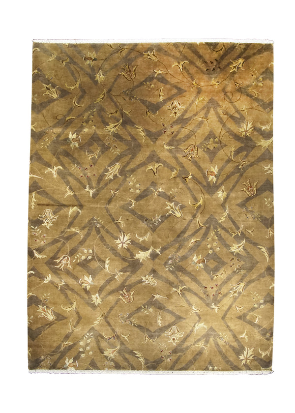 Oriental Rug Indian Handmade Area Transitional 8'8"x11'4" (9x11) Brown Yellow/Gold Floral Design #A28914