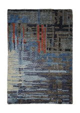 Oriental Rug Indian Handmade Area Modern 2'0"x3'0" (2x3) Multi-color Blue Geometric Stripes Abstract Design #A28936