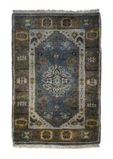 Oriental Rug Indian Handmade Area Transitional Tribal 2'0"x3'0" (2x3) Blue Gray Geometric Heriz Design #A28951