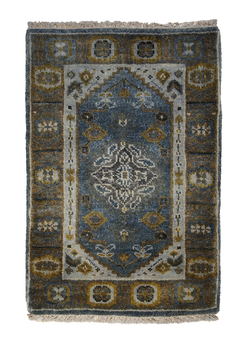 Oriental Rug Indian Handmade Area Transitional Tribal 2'0"x3'0" (2x3) Blue Gray Geometric Heriz Design #A28951
