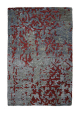 Oriental Rug Indian Handmade Area Modern 2'0"x3'0" (2x3) Whites/Beige Multi-color Red Geometric Erased Abstract Design #A28953