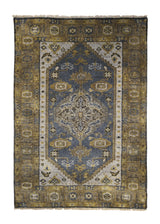 Oriental Rug Indian Handmade Area Transitional Tribal 4'2"x5'11" (4x6) Whites/Beige Gray Geometric Heriz Design #A28968