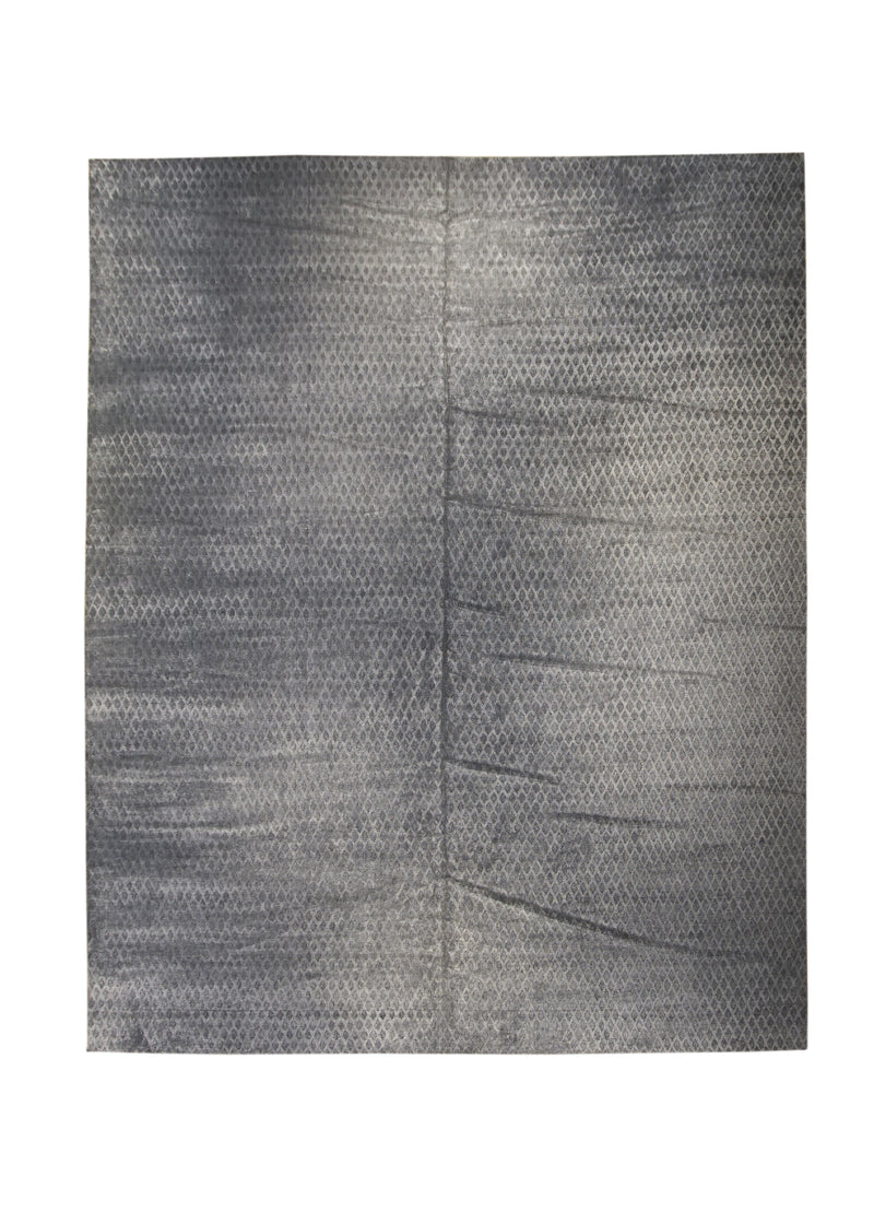 Oriental Rug Indian Handmade Area Modern Neutral 12'0"x14'11" (12x15) Gray Geometric Plain Design #A28970