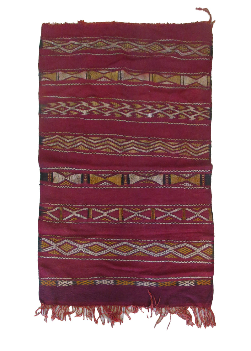 Oriental Rug Moroccan Handmade Area Tribal 3'2"x4'9" (3x5) Red Whites/Beige Stripes Geometric Design #A29035