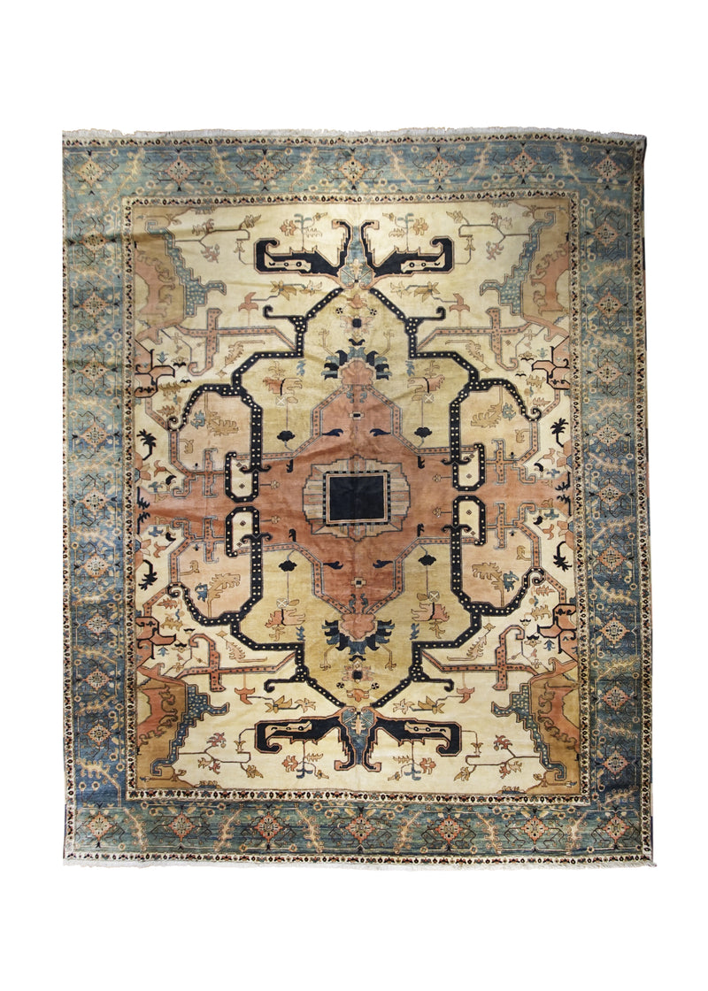 Persian Rug Ardabil Handmade Area Tribal Vintage 12'10"x16'4" (13x16) Whites/Beige Blue Pink Geometric Design #A29041