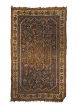 Persian Rug Ghashghaei Handmade Area Tribal Antique 4'7"x6'8" (5x7) Blue Brown Yellow/Gold Geometric Design #A29043