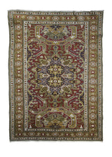 Caucasian Rug Shirvan Handmade Area Tribal Antique 3'11"x5'3" (4x5) Red Yellow/Gold Geometric Design #A29046