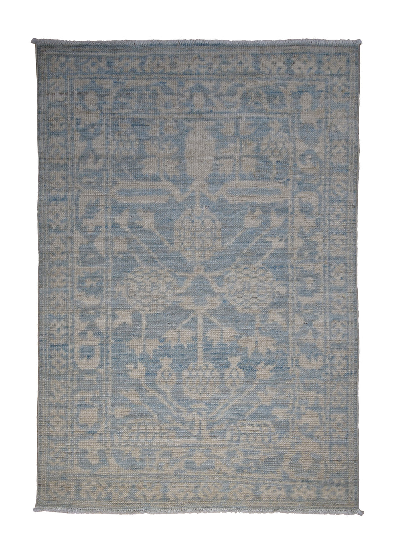 Oriental Rug Pakistani Handmade Area Transitional 2'3"x3'2" (2x3) Blue Whites/Beige Stone Wash Khotan Pomegranate Design #A29053
