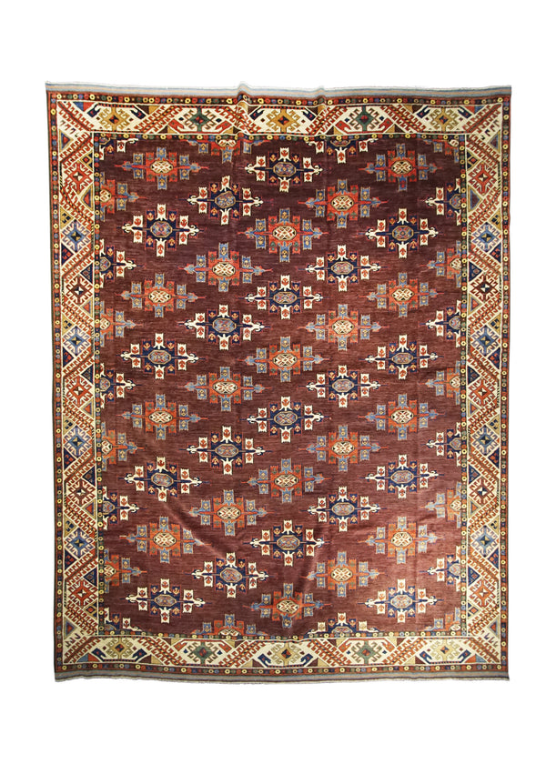 Oriental Rug Afghan Handmade Area Transitional Tribal 9'8"x11'10" (10x12) Red Geometric Design #A29060