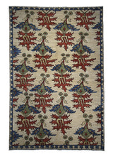 Oriental Rug Afghan Handmade Area Transitional 4'2"x6'3" (4x6) Whites/Beige Red Geometric Design #A29065
