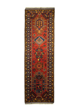 Oriental Rug Afghan Handmade Runner Transitional Tribal 3'1"x9'5" (3x9) Red Yellow/Gold Geometric Design #A29067