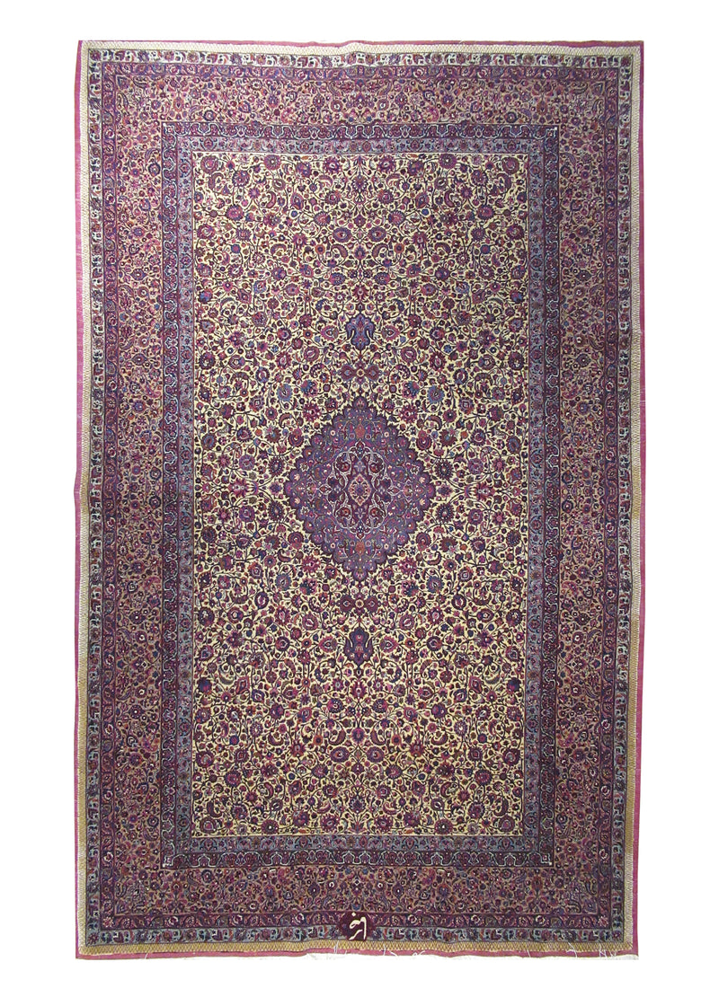 Persian Rug Mashhad Handmade Area Traditional Antique 6'7"x10'7" (7x11) Whites/Beige Purple Pink Floral Design #A29079