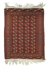 Persian Rug Turkmen Handmade Area Tribal Antique 3'9"x4'8" (4x5) Red Elephant Foot Bokhara Design #A29081