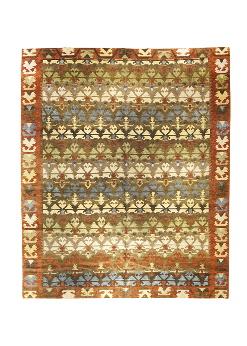 Oriental Rug Indian Handmade Area Transitional 12'3"x14'9" (12x15) Multi-color Red Green Geometric Design #A29089
