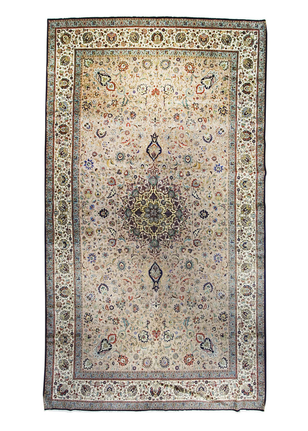 Persian Rug Tabriz Handmade Area Traditional 9'5"x17'4" (9x17) Whites/Beige Green Floral Design #A29124