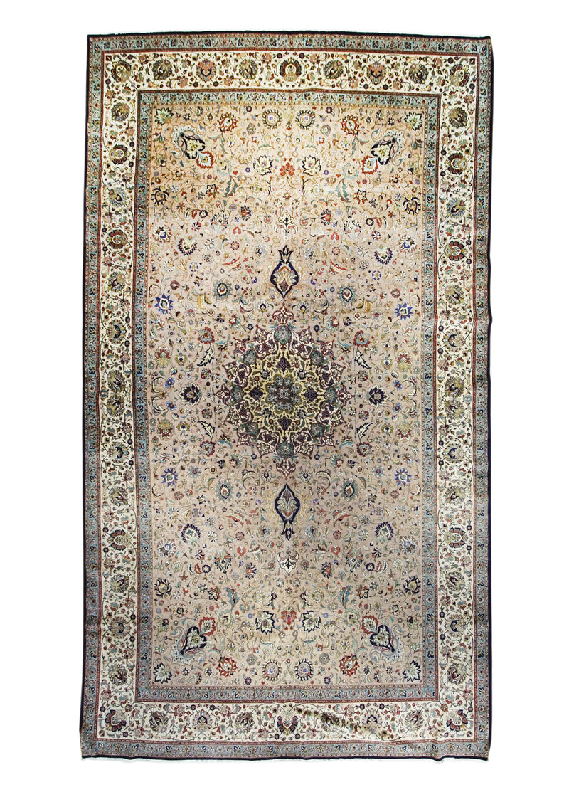 Persian Rug Tabriz Handmade Area Traditional 9'5"x17'4" (9x17) Whites/Beige Green Floral Design #A29124