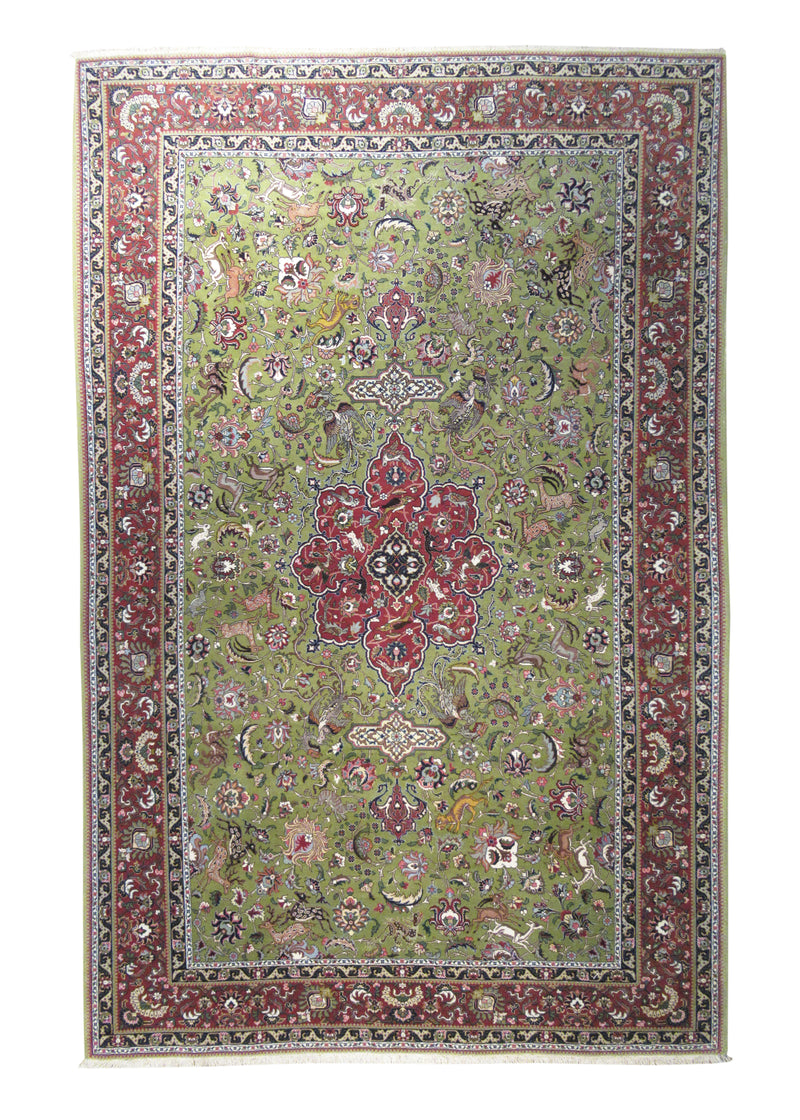 Persian Rug Tabriz Handmade Area Traditional 6'5"x10'0" (6x10) Green Red Naghsh Floral Design #A29133
