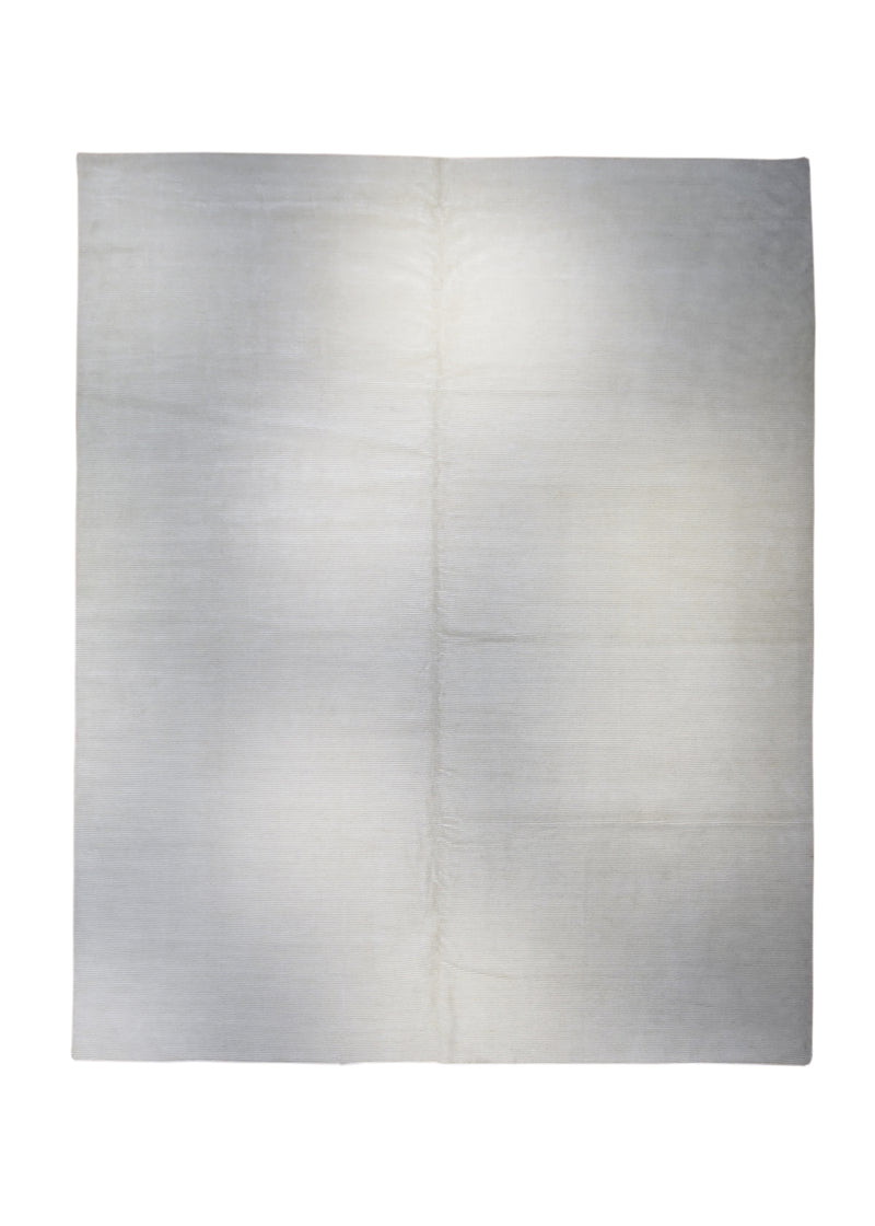 Oriental Rug Indian Handmade Area Modern Neutral 12'2"x14'9" (12x15) Whites/Beige Loop & Pile Stripes Plain Design #A29153