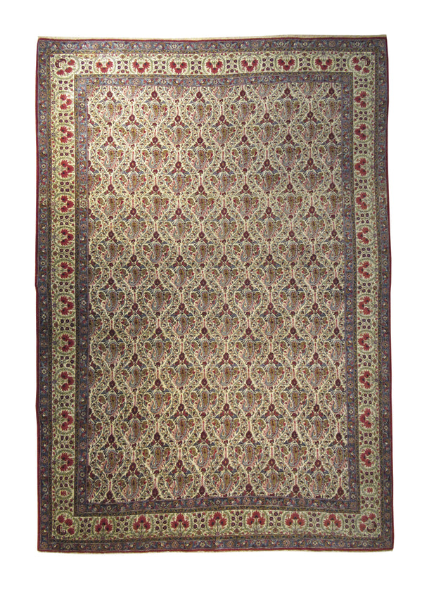 Persian Rug Qum Handmade Area Traditional 7'1"x9'10" (7x10) Whites/Beige Red Blue Paisley/Boteh Design #A29183