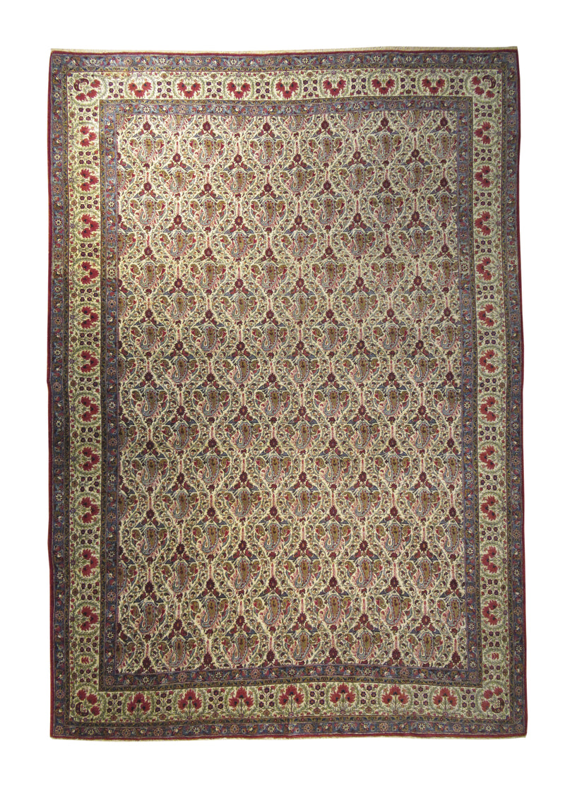 Persian Rug Qum Handmade Area Traditional 7'1"x9'10" (7x10) Whites/Beige Red Blue Paisley/Boteh Design #A29183