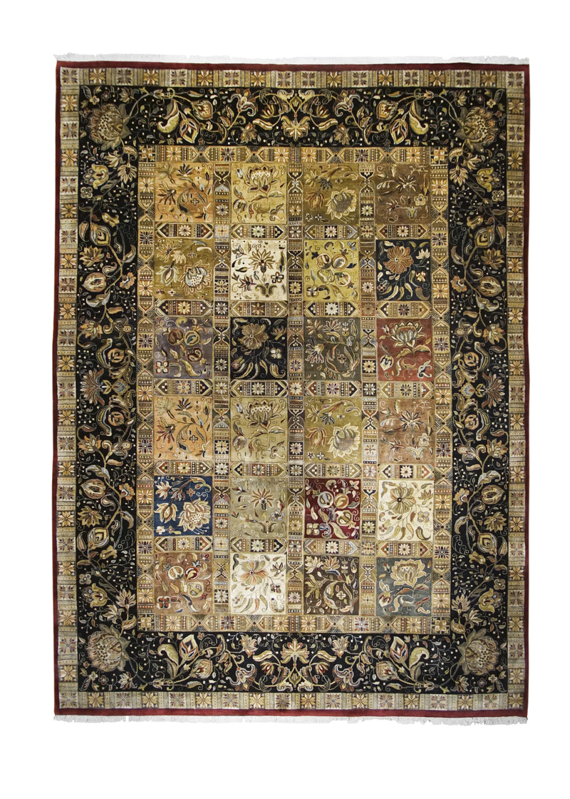 Oriental Rug Indian Handmade Area Transitional 9'10"x13'5" (10x13) Black Green Tea Washed Geometric Design #A29186