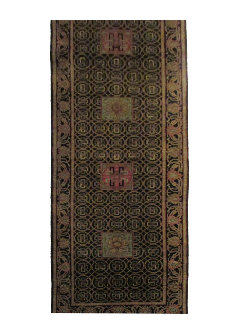 Oriental Rug Indian Handmade Runner Transitional 2'7"x9'11" (3x10) Black Tea Washed Geometric Design #A29201
