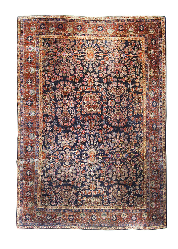 Persian Rug Mohajeran Sarouk Handmade Area Traditional Antique 11'11"x17'1" (12x17) Blue Red Floral Design #A29230
