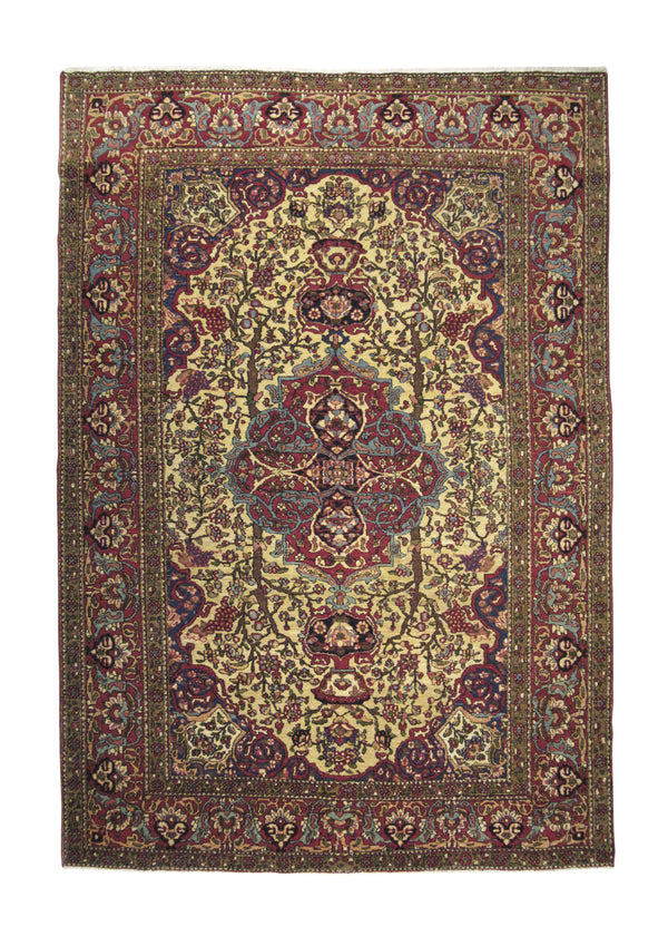 Persian Rug Isfahan Handmade Area Traditional Antique 4'7"x7'0" (5x7) Whites/Beige Red Floral Design #A29245