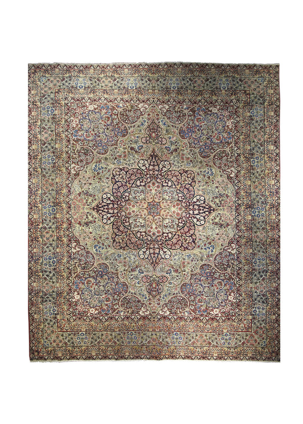 Persian Rug Lavar Kerman Handmade Area Traditional Antique 10'0"x11'9" (10x12) Whites/Beige Pink Floral Design #A29246