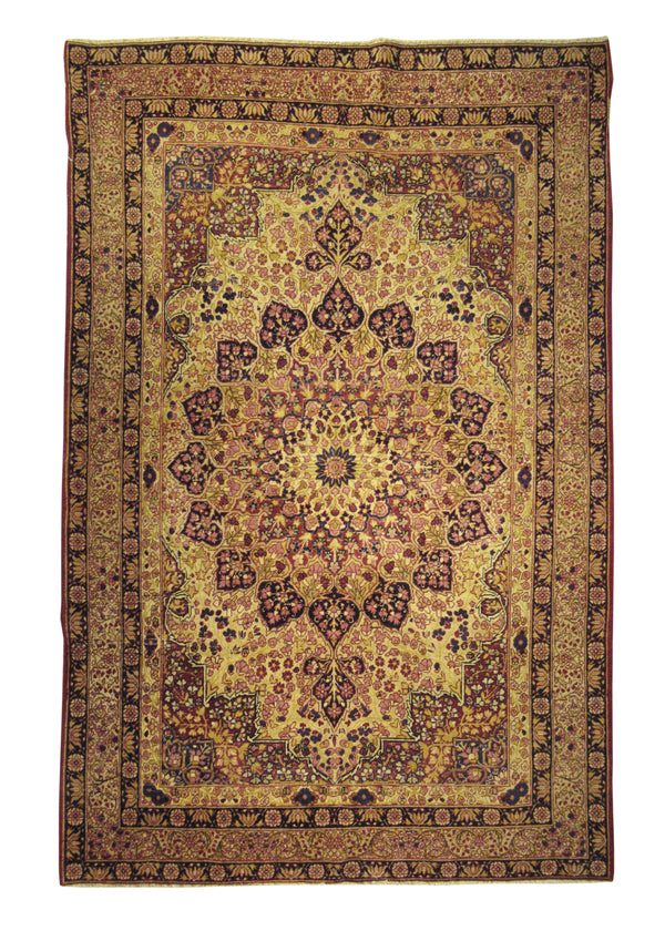 Persian Rug Lavar Kerman Handmade Area Traditional Antique 4'6"x6'9" (5x7) Whites/Beige Pink Floral Design #A29247