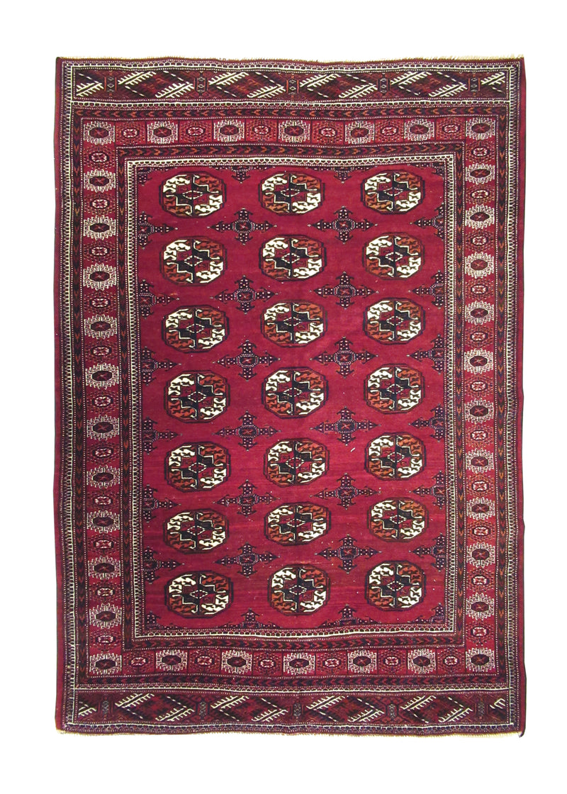 Persian Rug Turkmen Handmade Area Tribal 5'0"x7'2" (5x7) Red Elephant Foot Bokhara Design #A29265