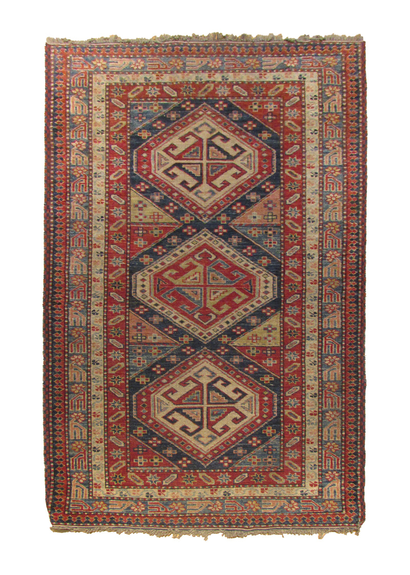 Oriental Rug Pakistani Handmade Area Transitional Tribal 3'4"x5'6" (3x6) Red Blue Kazak Geometric Design #A29291